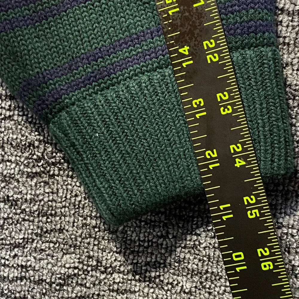 VTG Tommy Hilfiger Sweater Mens L Striped Knit Red Green Navy Crest Logo 90s